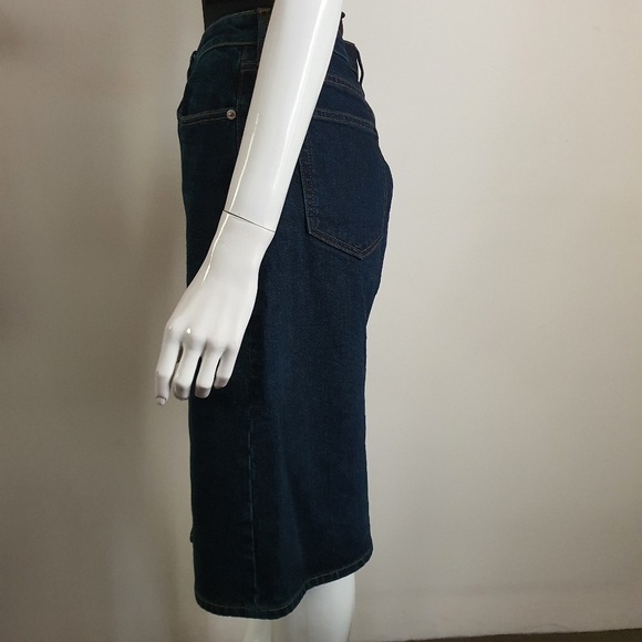 Everlane Denim Pencil Skirt Blue Dark Wash Button Front Size 27 (S) - Picture 6 of 12